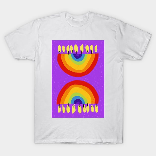 Rainbow Chanukiah Violet Print T-Shirt by TillaCrowne